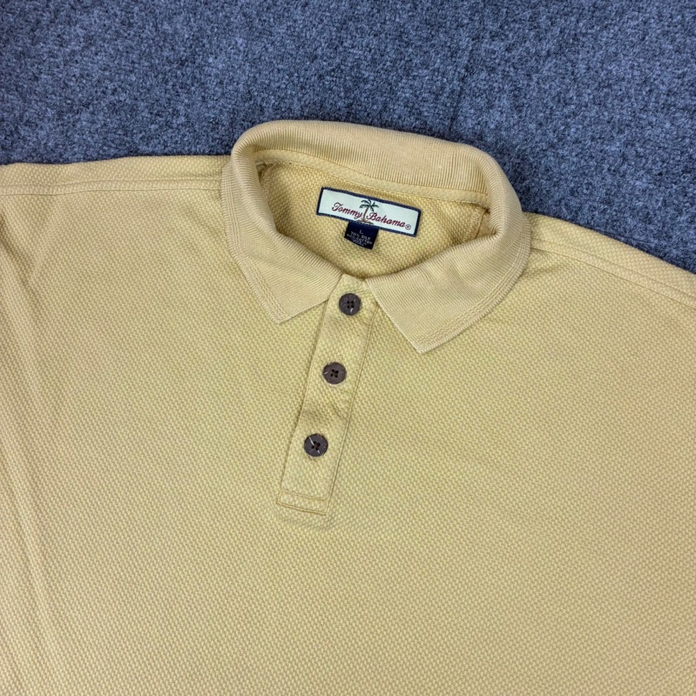 Tommy Bahama Mens Large‎ Yellow Silk Cotton Blend Short Sleeve Polo Shirt L